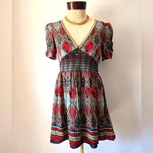 ALICE + OLIVIA Tatiana Puff Sleeve Bohemian Mini Dress. Size 4